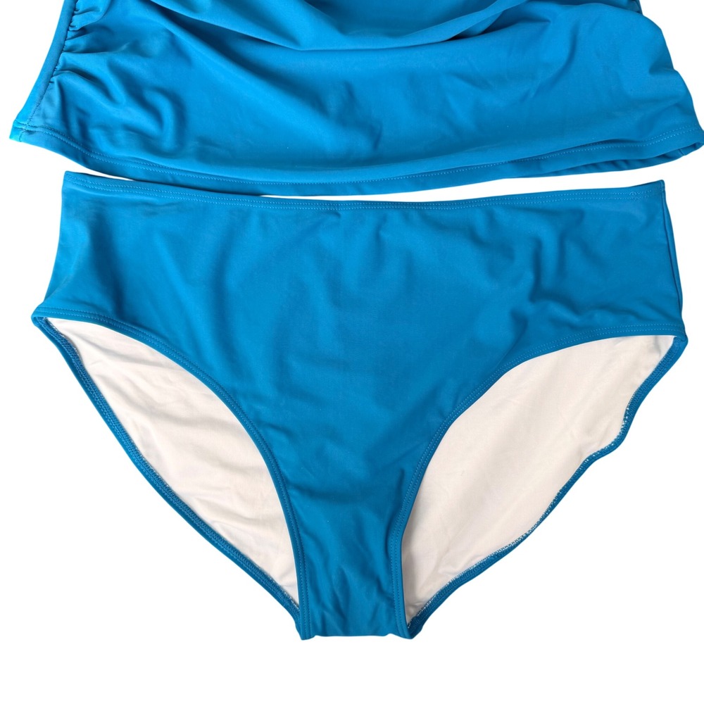 Teal Ruched Full Coverage Tankini Built In Bra w/High Waisted Bottoms XL NEW - Picture 4 of 10